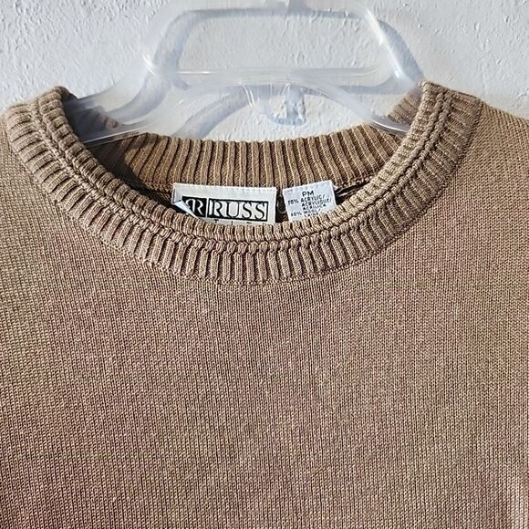 Vintage Russ Petite Womens Tan Sweater Wool Acrylic Blend Medium Pullover - Picture 3 of 4